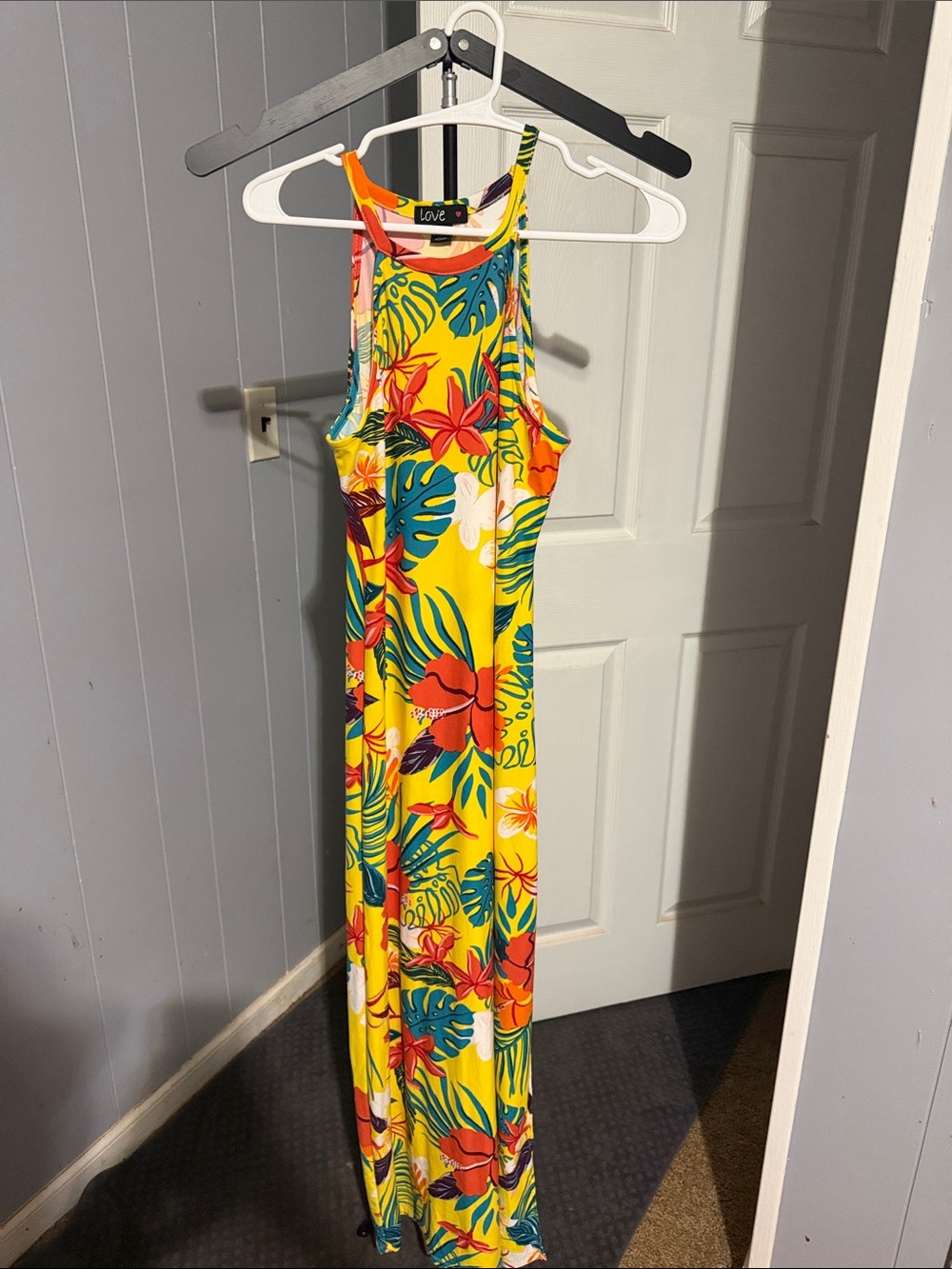 Love Yellow Tropical Dress with Teal and Coral Accents